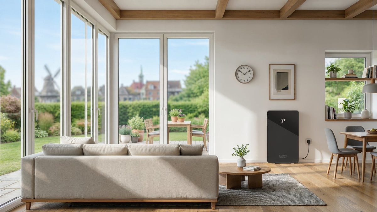 SAMDUO Nex E6000 an der Wand in einer hellen Wohnzimmerszene