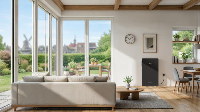SAMDUO Nex E6000 an der Wand in einer hellen Wohnzimmerszene