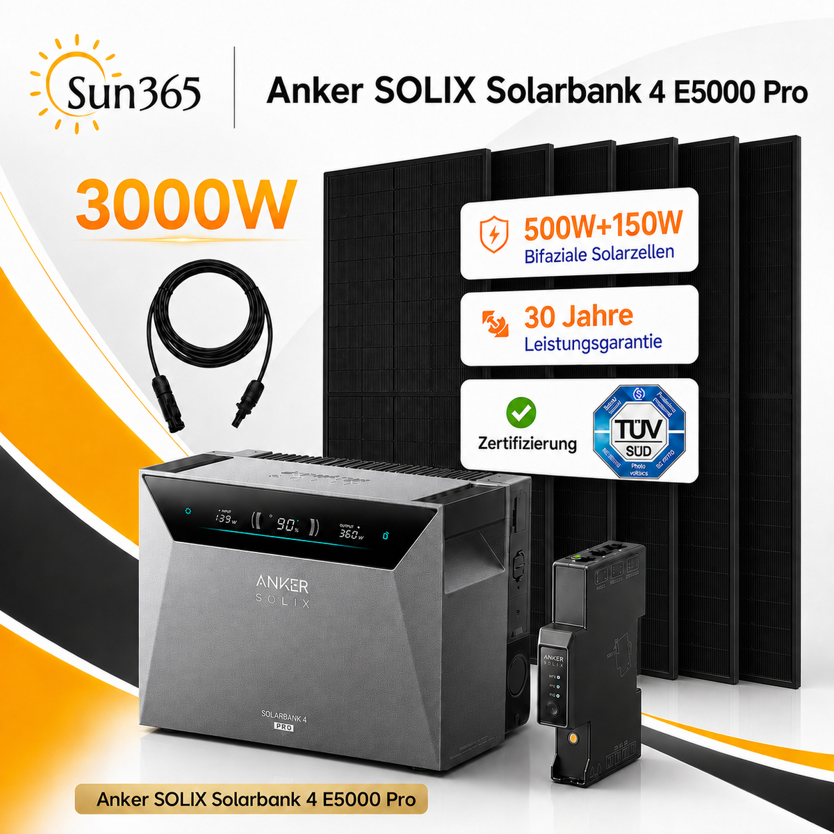 Anker SOLIX Solarbank 4 E5000 Pro Bundle mit 6× 500W Bifazial-Solarmodulen
