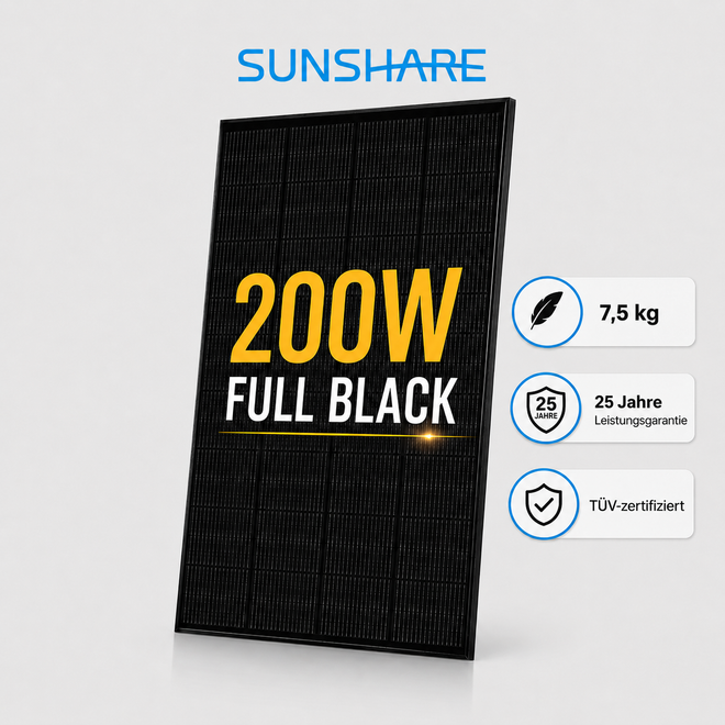 Ray Solarmodul 200W Komplett Schwarz_Mindestbestellmenge: 1 Stück