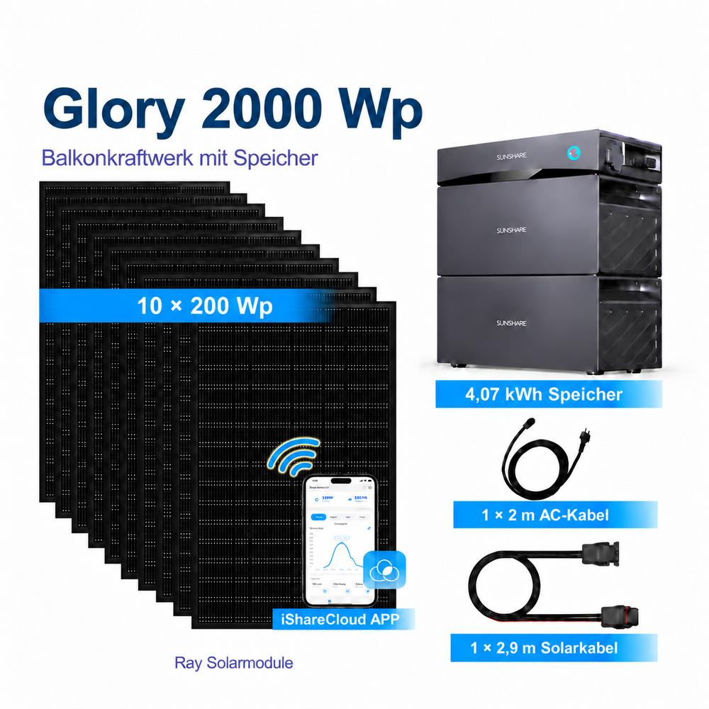 Sunshare Balkonkraftwerk 2000 Wp mit 4,0 kWh Speicher – Glory 2.0