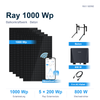 Sunshare Ray 1000 Wp Balkonkraftwerk mit 5 Solarmodulen, 800 W Mikrowechselrichter, 5 m Kabel und Betonhalterungen