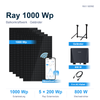 Sunshare Ray 1000 Wp Balkonkraftwerk mit 5 Solarmodulen, 800 W Mikrowechselrichter, 5 m Kabel und Geländerhalterungen