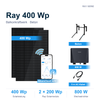 Sunshare Ray 400 Wp Balkonkraftwerk mit 2 Solarmodulen, 800 W Mikrowechselrichter, 5 m Kabel und Betonhalterungen
