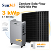 Sun365 3 kWp PV-Set mit Halterung für Flachdach, Wand und Garten: 6 × 500 Wp, 1 × SolarFlow 4000 Mix Pro mit 8 kWh und gratis Smart Meter.