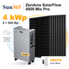Sun365 4 kWp PV-Set mit Halterung für Flachdach, Wand und Garten: 8 × 500 Wp, 1 × SolarFlow 4000 Mix Pro mit 8 kWh und gratis Smart Meter.