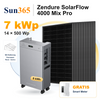 Sun365 7 kWp PV-Set mit Halterung für Flachdach, Wand und Garten: 14 × 500 Wp, 1 × SolarFlow 4000 Mix Pro mit 8 kWh und gratis Smart Meter.