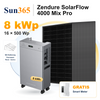 Sun365 8 kWp PV-Set mit Halterung für Flachdach, Wand und Garten: 16 × 500 Wp, 1 × SolarFlow 4000 Mix Pro mit 8 kWh und gratis Smart Meter.