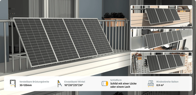 Sunshare RayLite Halterung – verstellbare Brüstungsbreite 30-120mm, einstellbarer Winkel
